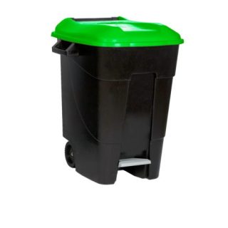 CONTENEDOR 100 L RUEDA Y PEDAL TAPA VERDE ECO