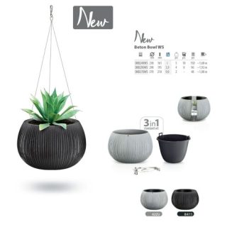 MACETA COLGANTE BETON BOWL 24CM NEGRA 2,5L