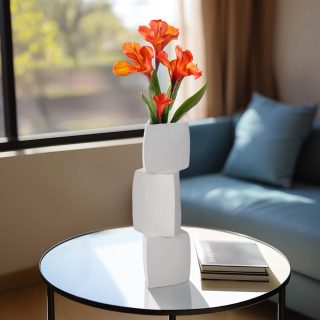 Florero Stacked Ceramica 43Cm Blanco