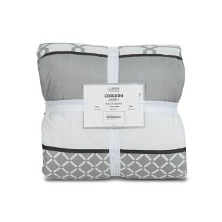 Edredon Abbey Microfibra Blanco Con Franjas Gris