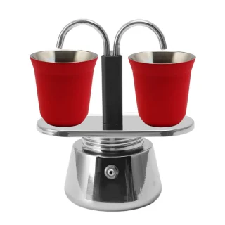 Cafetera Moka Duetto con 2 Vasos de Acero Baccio