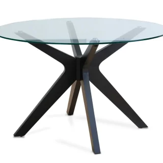 Mesa Comedor Circular Bacoli Vidrio Patas Negras
